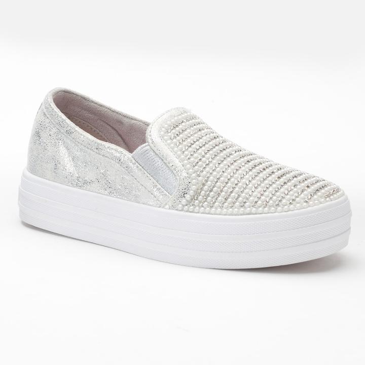 Skechers Double Up Shiny Dancer Girls' Slip-on Sneakers, Size: 2, Silver
