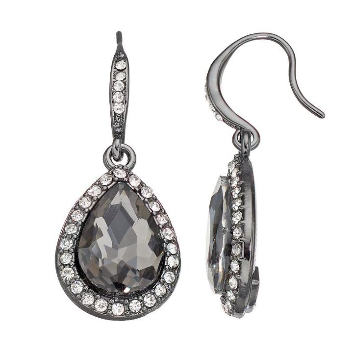 Jet Teardrop Halo Nickel Free Drop Earrings, Women's, Oxford