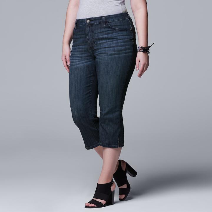 Plus Size Simply Vera Vera Wang Side Slit Denim Capris, Women's, Size: 22 W, Blue (navy)