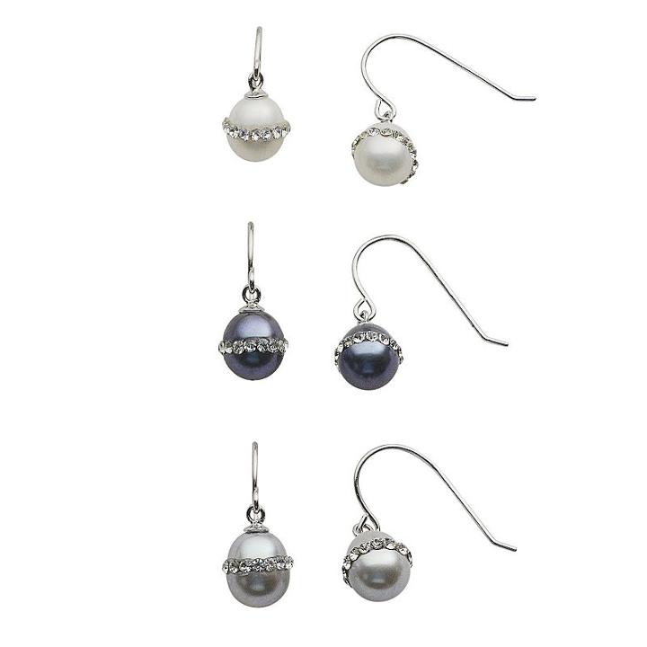 Sterling Silver Dyed Freshwater Cultured Pearl And Crystal Drop Earring Set, Women's, Multicolor