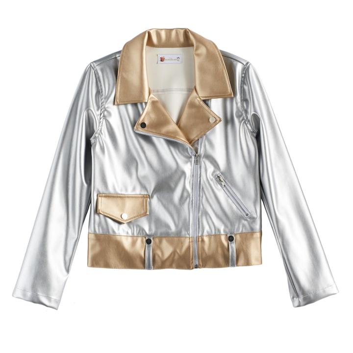 Disney D-signed Descendants 2 Girls 7-16 Metallic Faux Leather Moto Jacket, Size: Small, Silver
