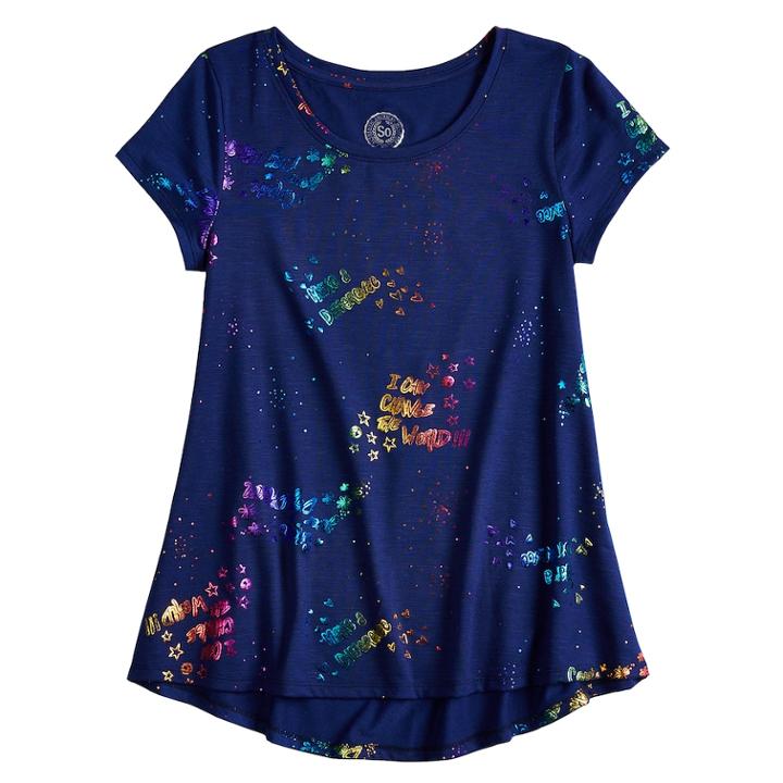 Girls 7-16 So&reg; Short Sleeve Tunic Tee, Size: 14, Dark Blue