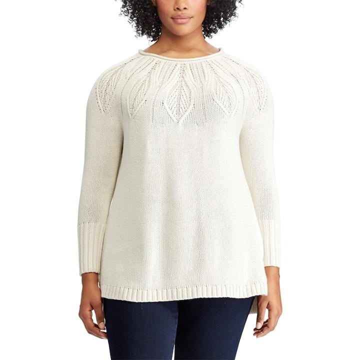 Plus Size Chaps Cable-knit Crewneck Sweater, Women's, Size: 3xl, Natural