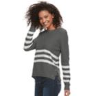 Juniors' Pink Republic Lace-up Striped Sweater, Teens, Size: Xl, Grey