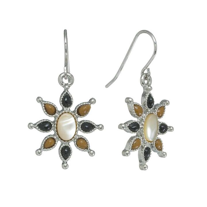 Chaps Silver Tone Tiger's-eye Drop Earrings, Women's, White