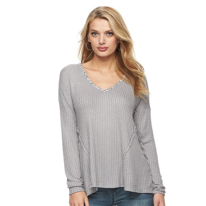 Women's Juicy Couture Glitter Waffle Top, Size: Xl, Grey