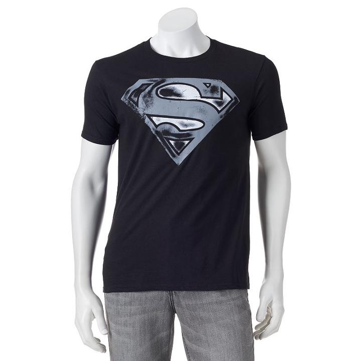 Men's Superman Distressed Logo Tee, Size: Large, Black