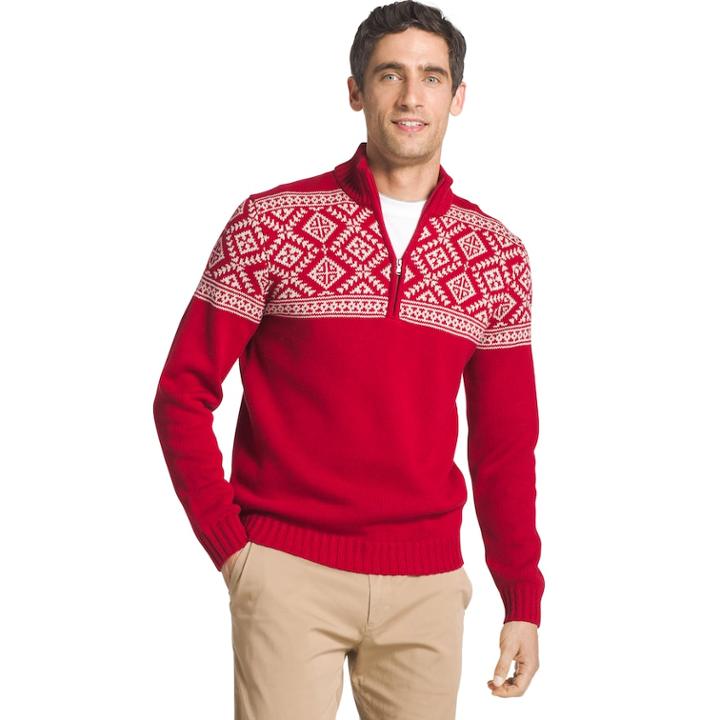 Men's Izod Regular-fit Fairisle Quarter-zip Sweater, Size: Xxl, Med Red