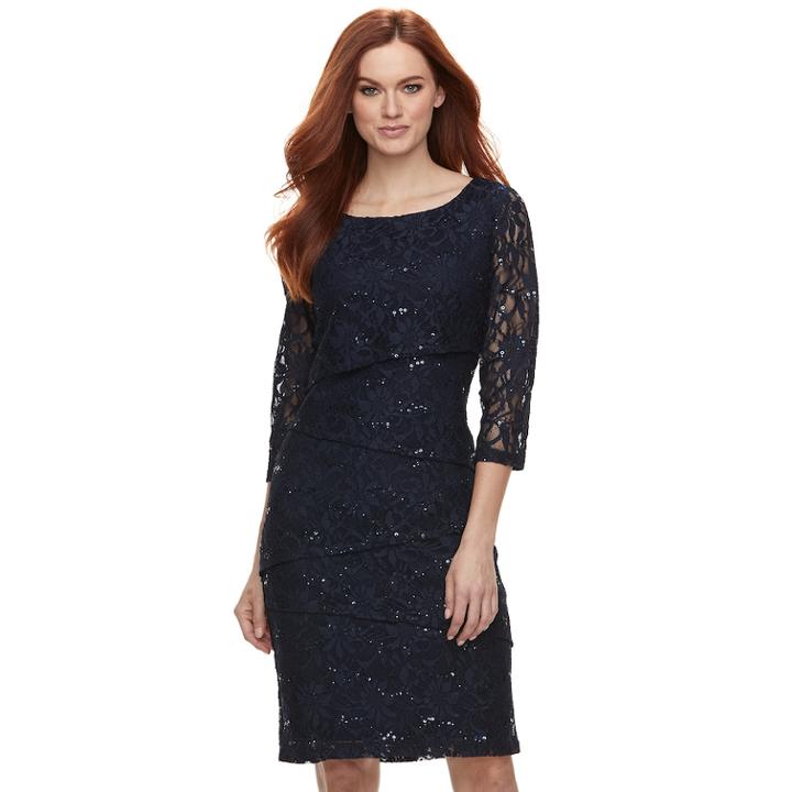 Women's Ronni Nicole Tiered Sequin Lace Sheath Dress, Size: 12, Blue (navy)