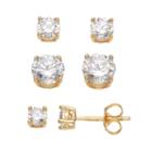 14k Gold Over Silver Cubic Zirconia Stud Earring Set, Women's, White