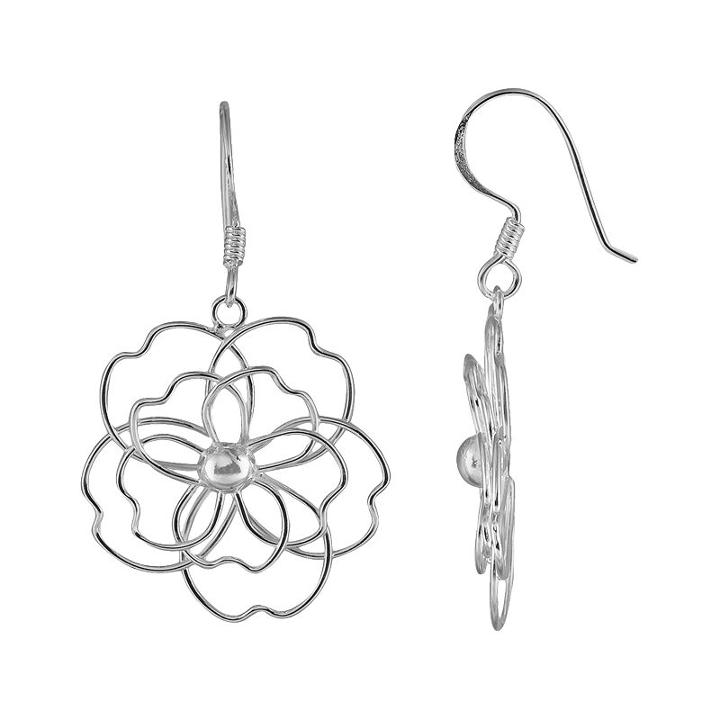 Sterling Silver Flower Drop Earrings, Women's