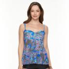 Women's Croft & Barrow&reg; Tummy Slimmer Mesh Flyaway Bandeaukini Top, Size: 16, Med Blue