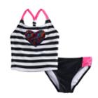 Girls 4-16 So&reg; Rainbow Flip Sequin Striped Tankini Top & Bottoms Swimsuit Set, Size: 7-8, Black