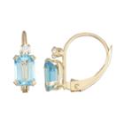 10k Gold Emerald-cut Swiss Blue Topaz & White Zircon Leverback Earrings, Women's