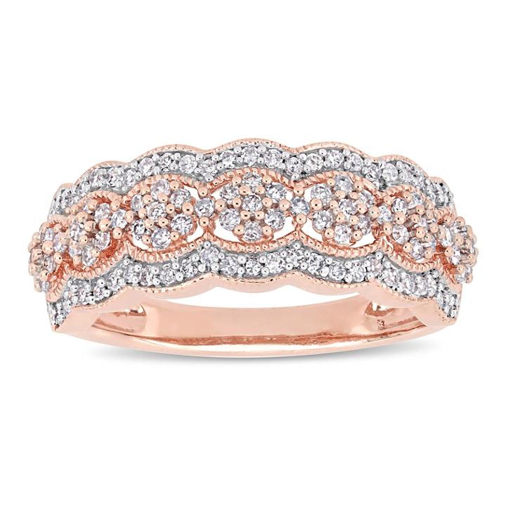 10k Rose Gold 1/2 Carat T.w. Diamond Flower Ring, Women's, Size: 9, White