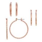 Textured & Polished Nickel Free Hoop Earring Set, Women's, Pink