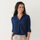 Petite Sonoma Goods For Life&trade; Textured Stripe Roll-tab Shirt, Women's, Size: M Petite, Purple
