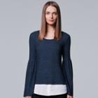 Women's Simply Vera Vera Wang Mock-layer Bell Top, Size: Large, Blue