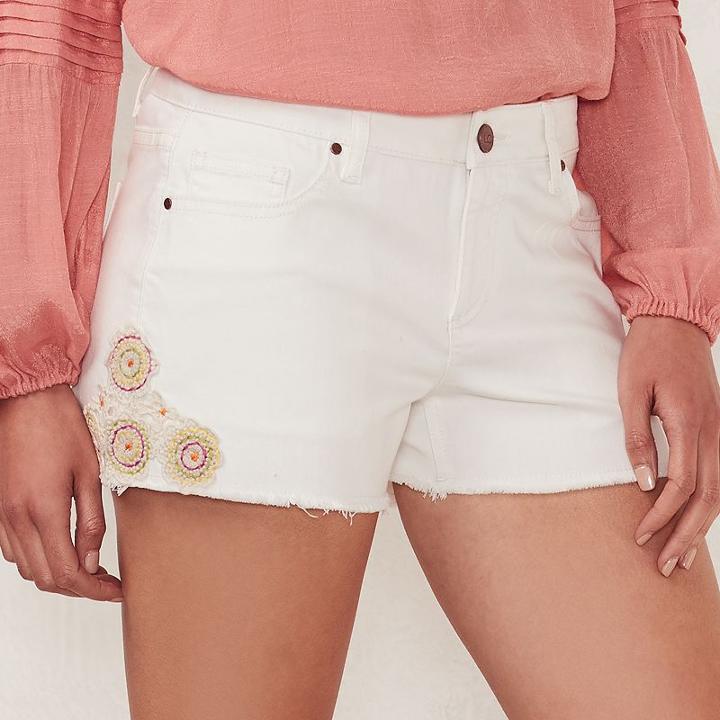 Women's Lc Lauren Conrad Crochet Jean Shorts, Size: 2, White