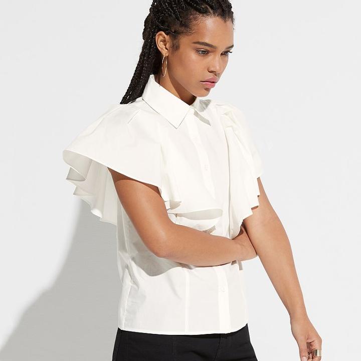 K/lab Wide Ruffle Shirt, Girl's, Size: Xs, White