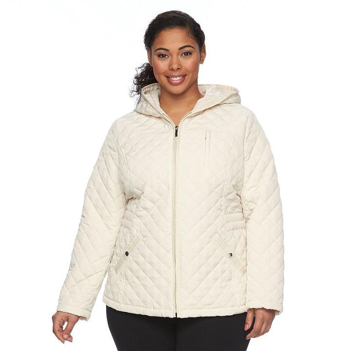 Plus Size Braetan Hooded Quilted Jacket, Women's, Size: 1xl, Beig/green (beig/khaki)