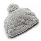 Sijjl Women's Pom-pom Beaded Beanie, Grey