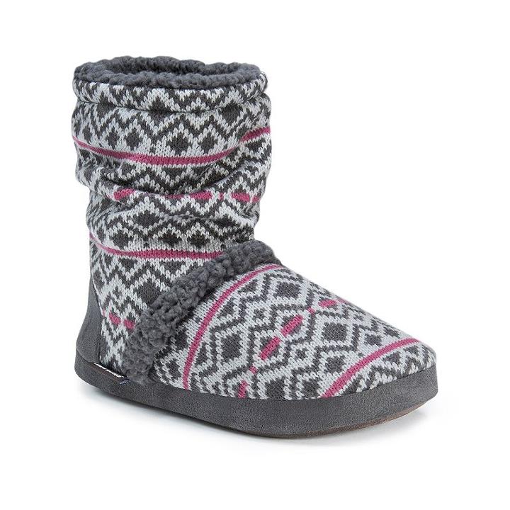 Muk Luks Women's Knit Slouchy Bootie Slippers, Size: Large, Grey