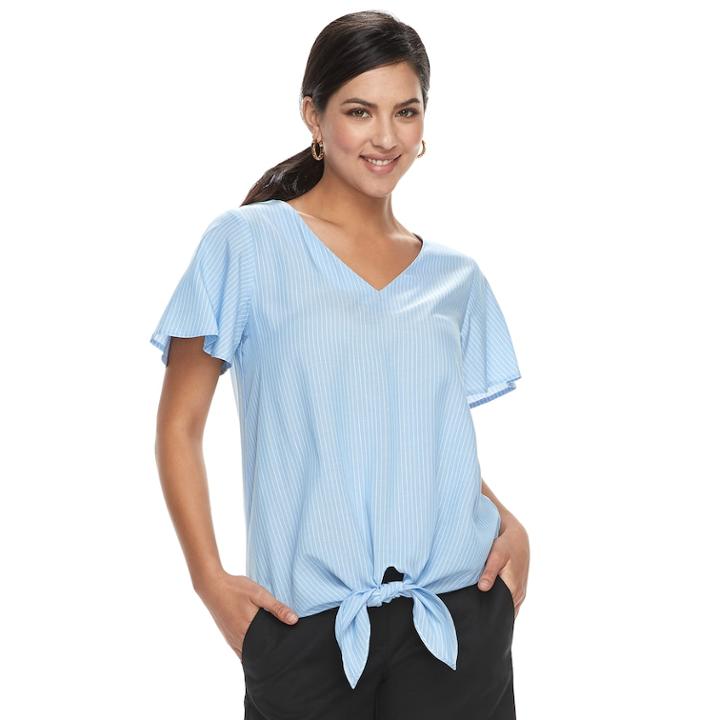 Women's Apt. 9&reg; Knot Front Flutter Tee, Size: Large, Med Blue