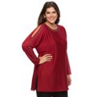 Plus Size Design 365 Studded Cold-shoulder Tunic Sweater, Women's, Size: 2xl, Red Overfl