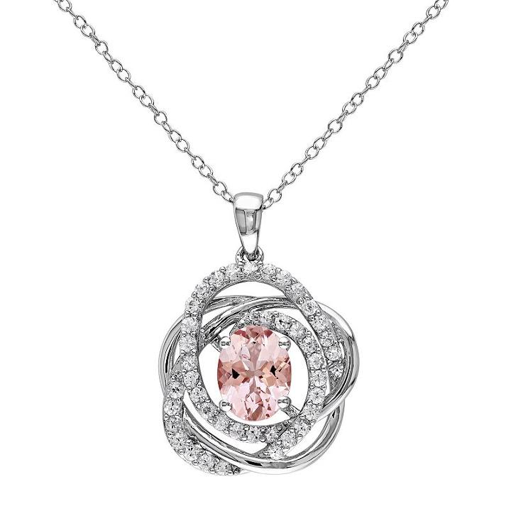 Sterling Silver Morganite & White Sapphire Knot Pendant, Women's, Size: 18, Pink