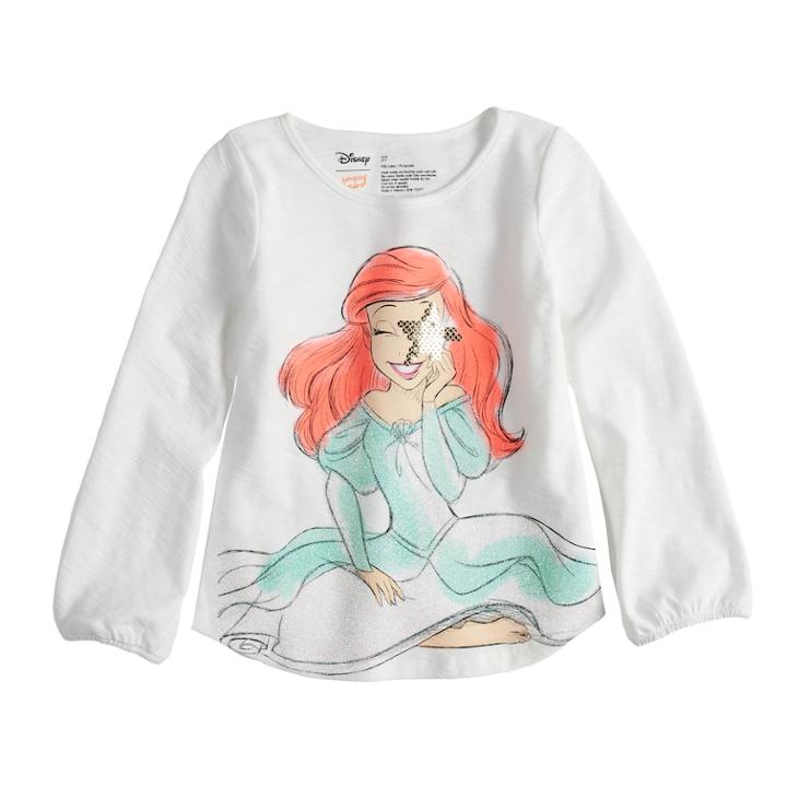 Disney's Ariel Toddler Girl Sequin & Glitter Long Sleeve Graphic Tee By Disney/jumping Beans&reg;, Size: 3t, White