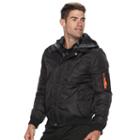 Men's Urban Republic Modern-fit Mixed Media Hooded Twill Jacket, Size: Medium, Black