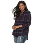 Juniors' Plus Size Mudd&reg; Plaid Lace-up Flannel Shirt, Teens, Size: 2xl, Drk Purple