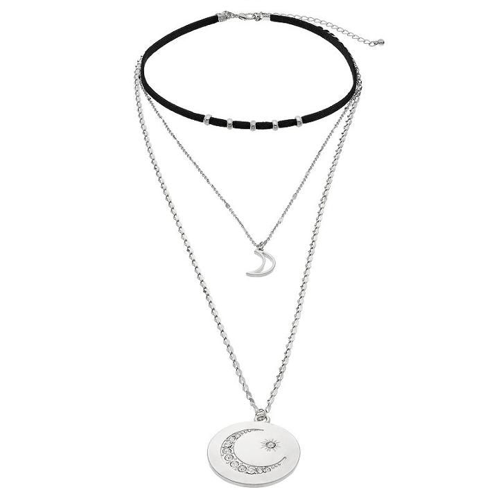Mudd&reg; Layered Moon Pendant Necklace, Women's, Black