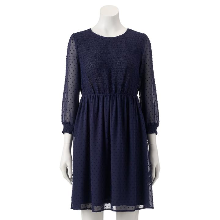Women's Lc Lauren Conrad Swiss Dot Fit & Flare Dress, Size: Medium, Dark Blue