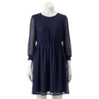 Women's Lc Lauren Conrad Swiss Dot Fit & Flare Dress, Size: Medium, Dark Blue