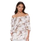 Women's Elle&trade; Print Off-the-shoulder Top, Size: Xxl, Med Pink