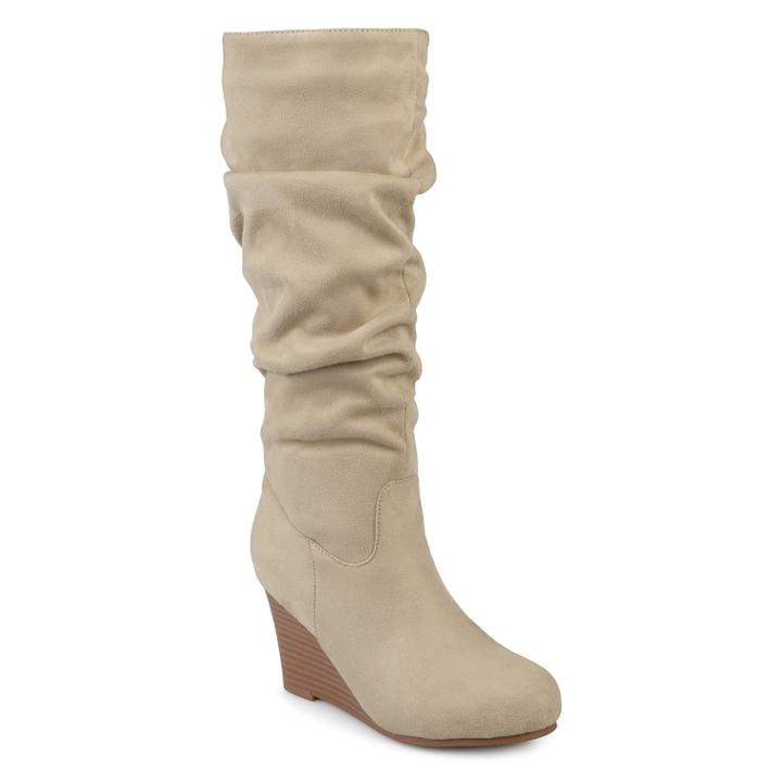Journee Collection Haze Women's Wedge Slouch Knee High Boots, Size: Medium (9), Light Grey
