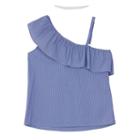 Girls 7-16 Iz Amy Byer Mini Stripe One-shoulder Top With Choker Necklace, Size: Large, Blue (navy)