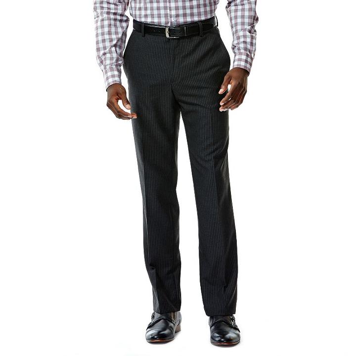 Men's Haggar® Tailored-fit Shadow-striped Black Flat-front Suit Pants, Size: 33x30