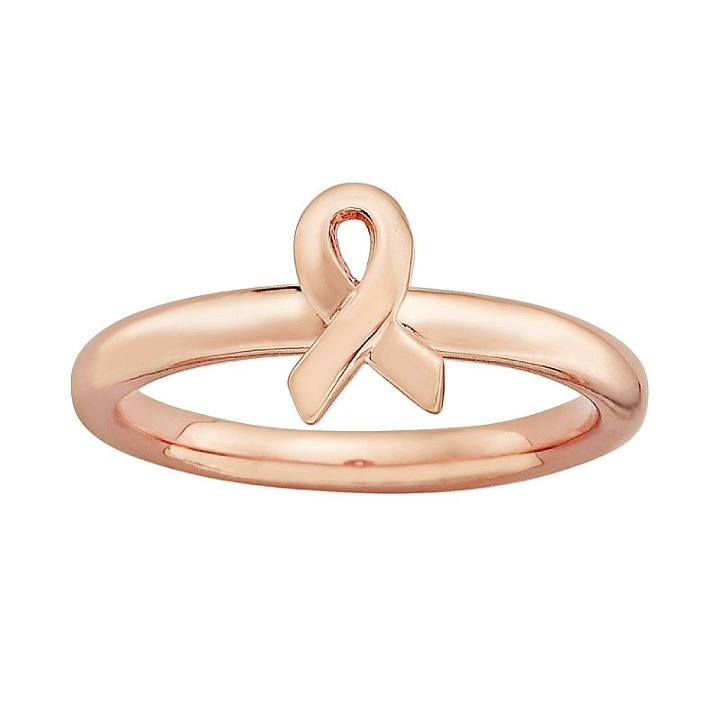 Stacks And Stones 14k Rose Gold Over Silver Breast Cancer Awareness Ribbon Stack Ring, Women's, Size: 6, Pink