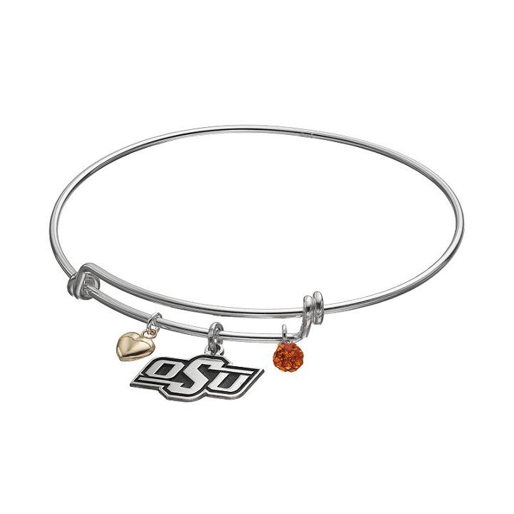 Fiora Sterling Silver Oklahoma State Cowboys Charm Bangle Bracelet, Women's, Orange