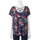 Juniors' Pink Rose Strappy Short Sleeve Top, Girl's, Size: Large, Blue (navy)