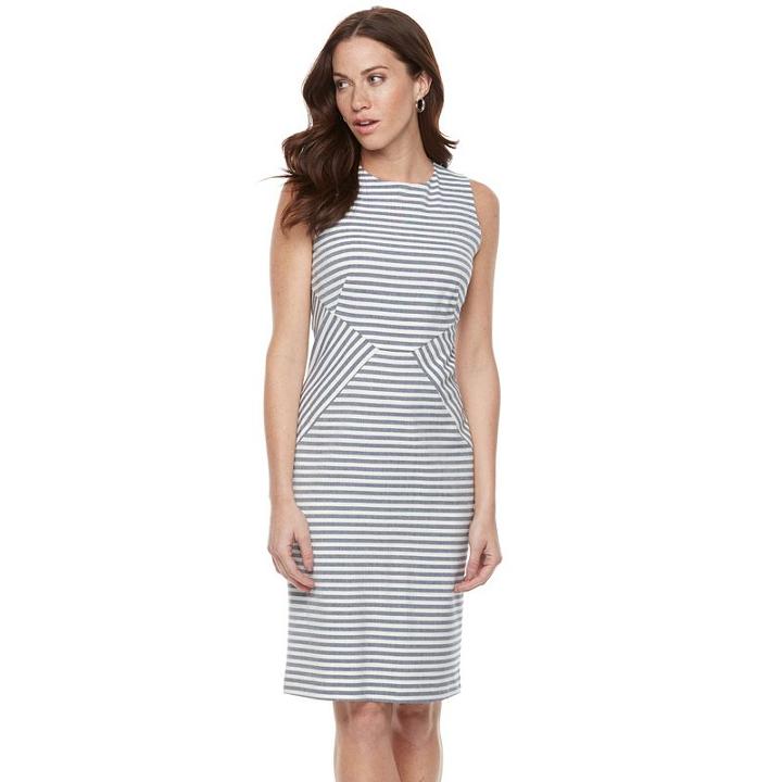 Women's Sharagano Pieced Stripe Midi Sheath Dress, Size: 4, Ovrfl Oth