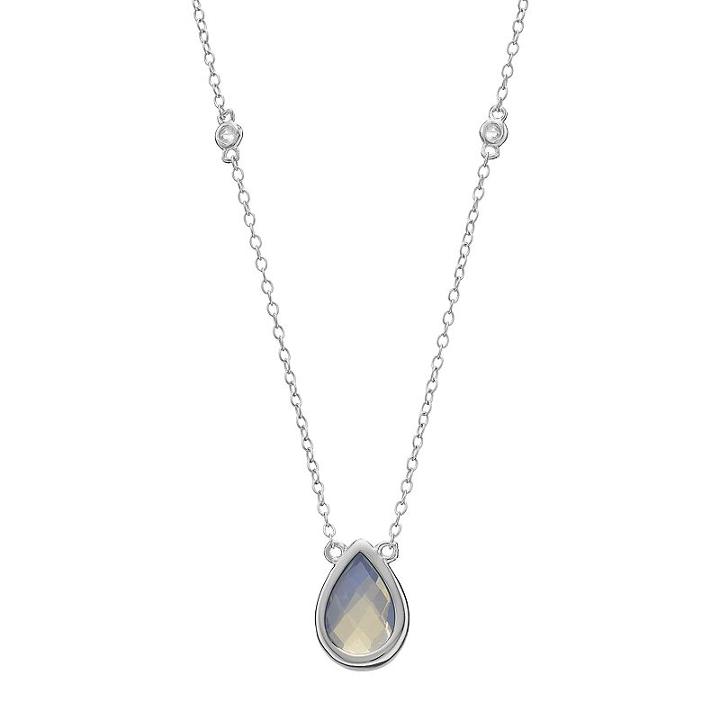 Sterling Silver Lab-created Opal & White Topaz Teardrop Necklace, Women's, Size: 18