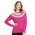 Women's Croft & Barrow&reg; Fairisle Crewneck Sweater, Size: Medium, Med Pink