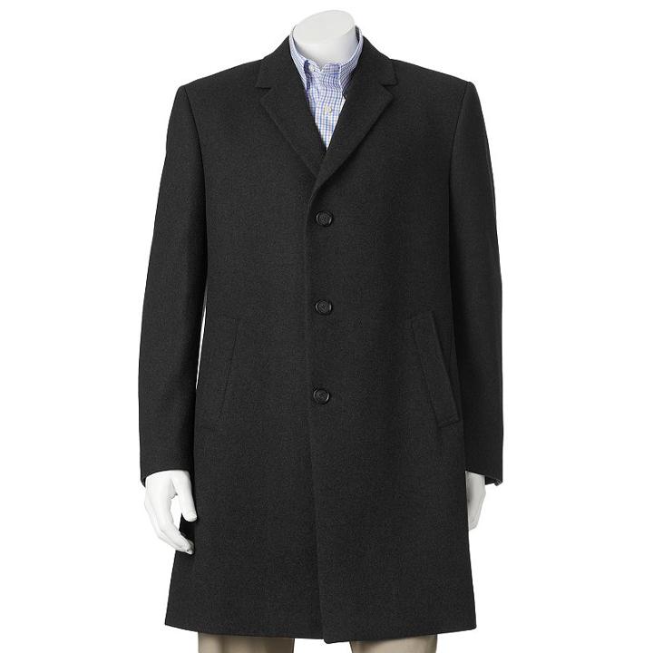 Men's Billy London 38-in. Wool-blend Overcoat, Size: 42 Long, Grey (charcoal)