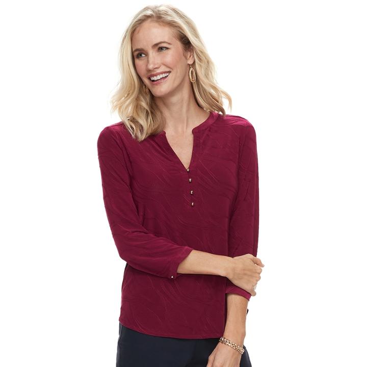 Women's Dana Buchman Knit Henley Top, Size: Xxl, Dark Red