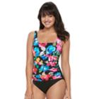 Women's Trimshaper Debbie Tummy Slimmer Ruched One-piece Swimsuit, Size: 10, Floral Multi