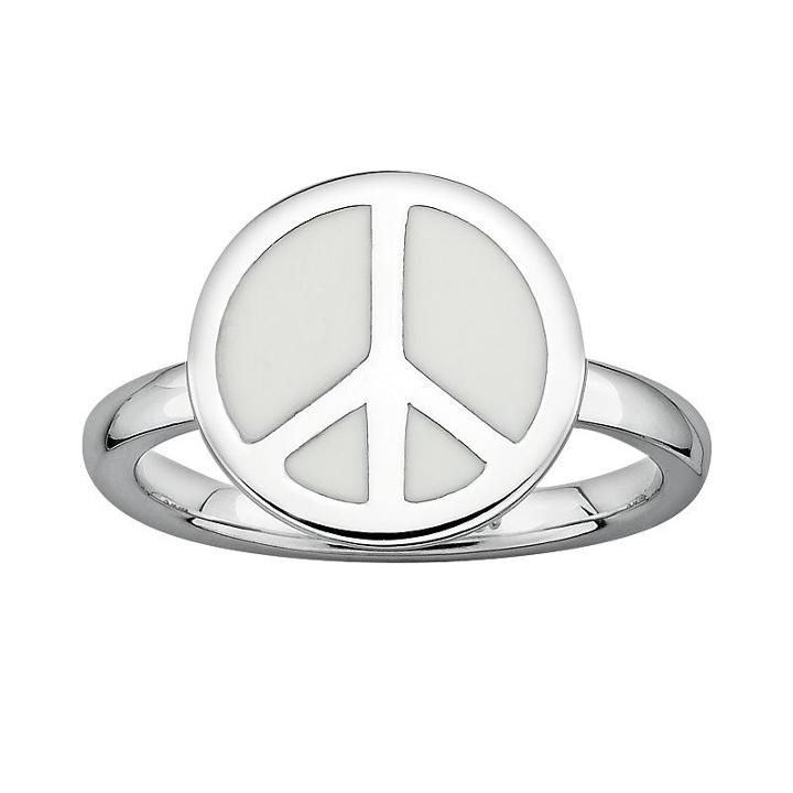 Stacks And Stones Sterling Silver White Enamel Peace Sign Stack Ring, Women's, Size: 9